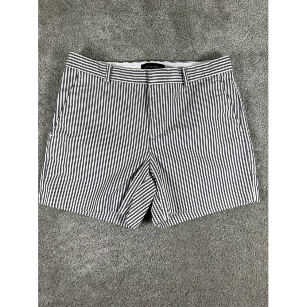 Banana Republic Ryan Shorts Womens 6 Blue White Striped Cotton Blend Stretch